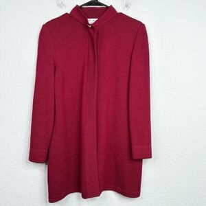 St John Sweater Womens 6 Burgundy Wool Santana Knit Long Sleeve Cardigan‎ Tunic